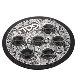 Picture of Schonfeld Collection 145807 13 in. Crystal Black Seder Plate with Silver Floral Design - 6 Bowls