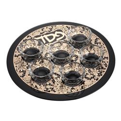 Picture of Schonfeld Collection 145808 13 in. Crystal Black Seder Plate with Gold Floral Design - 6 Bowls