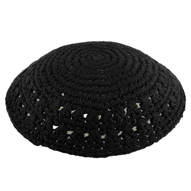 Picture of Art Judaica 16209 18 cm Knitted Kippah with Hole&#44; Black
