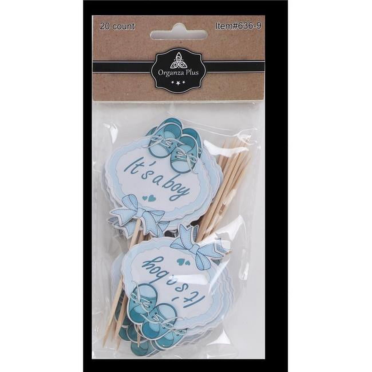 Picture of Organza 636-9 Blue Round Its A Boy Toothpicks for Cake Decoration - Pack of 18