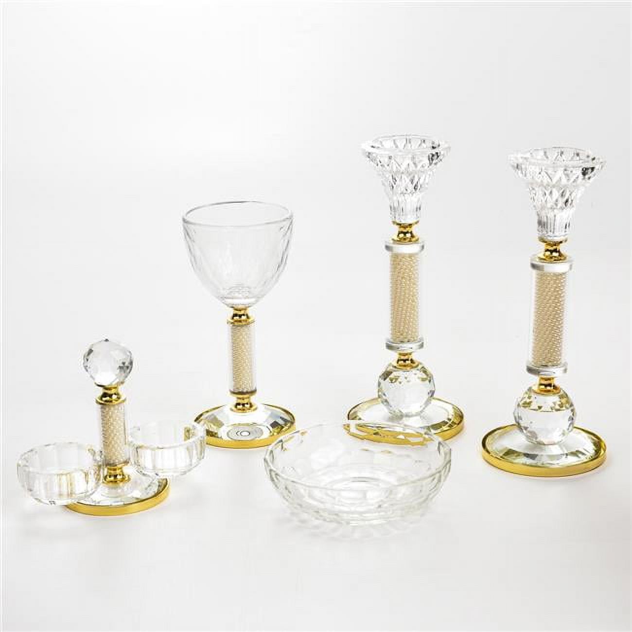 Picture of Schonfeld Collection 184708 Set of Crystal Cup & Tray Crystal Salt Holder Plus 2 Crystal Candlestick - Gold Plated