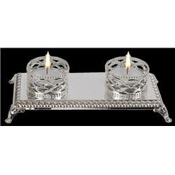 Silver Plated Double Tealight Candle Holder - Traditional Design