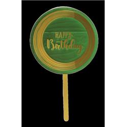 Picture of Organza 5090-04-01 Green & Gold Happy Birthday Cake Topper