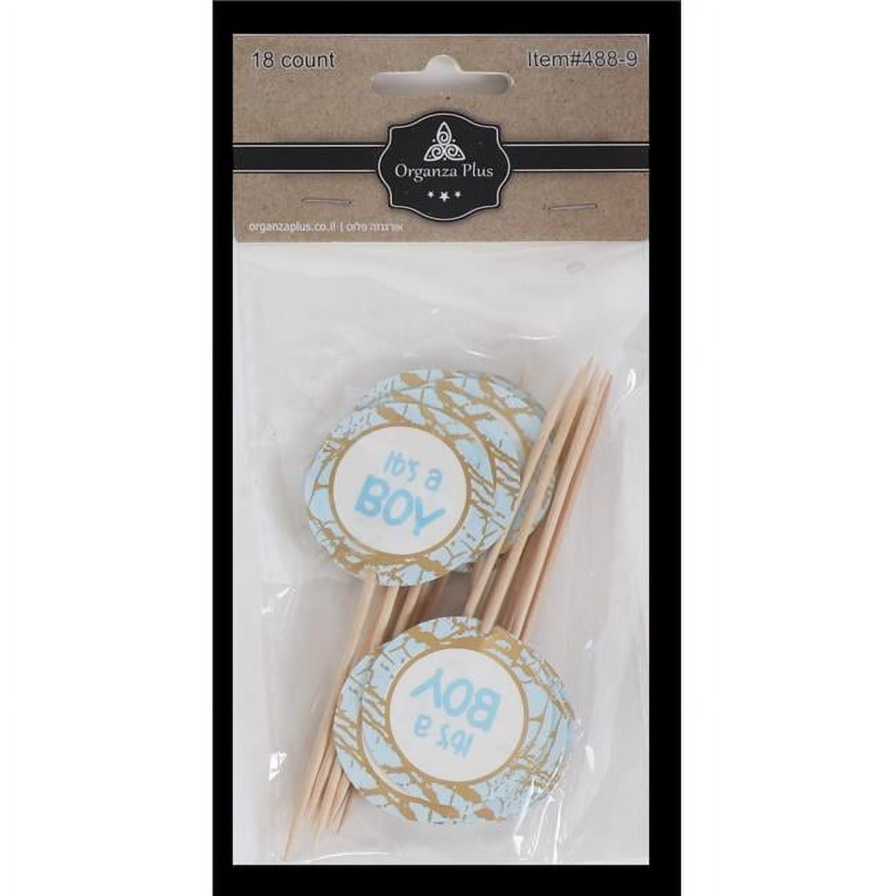 Picture of Organza 488-9 Blue Round Its A Boy Toothpicks for Cake Decoration - Pack of 18