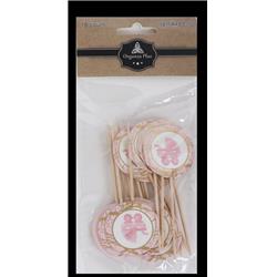 Picture of Organza 488-10 Pink Round Its A Girl Toothpicks for Cake Decoration - Pack of 18