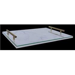 Picture of Nua 60342 Marble & Glass Tray with Gold Handles