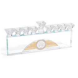 Picture of Schonfeld Collection 183122 Chanuka Crystal Menorah with Silver & Gold Blessing Plates