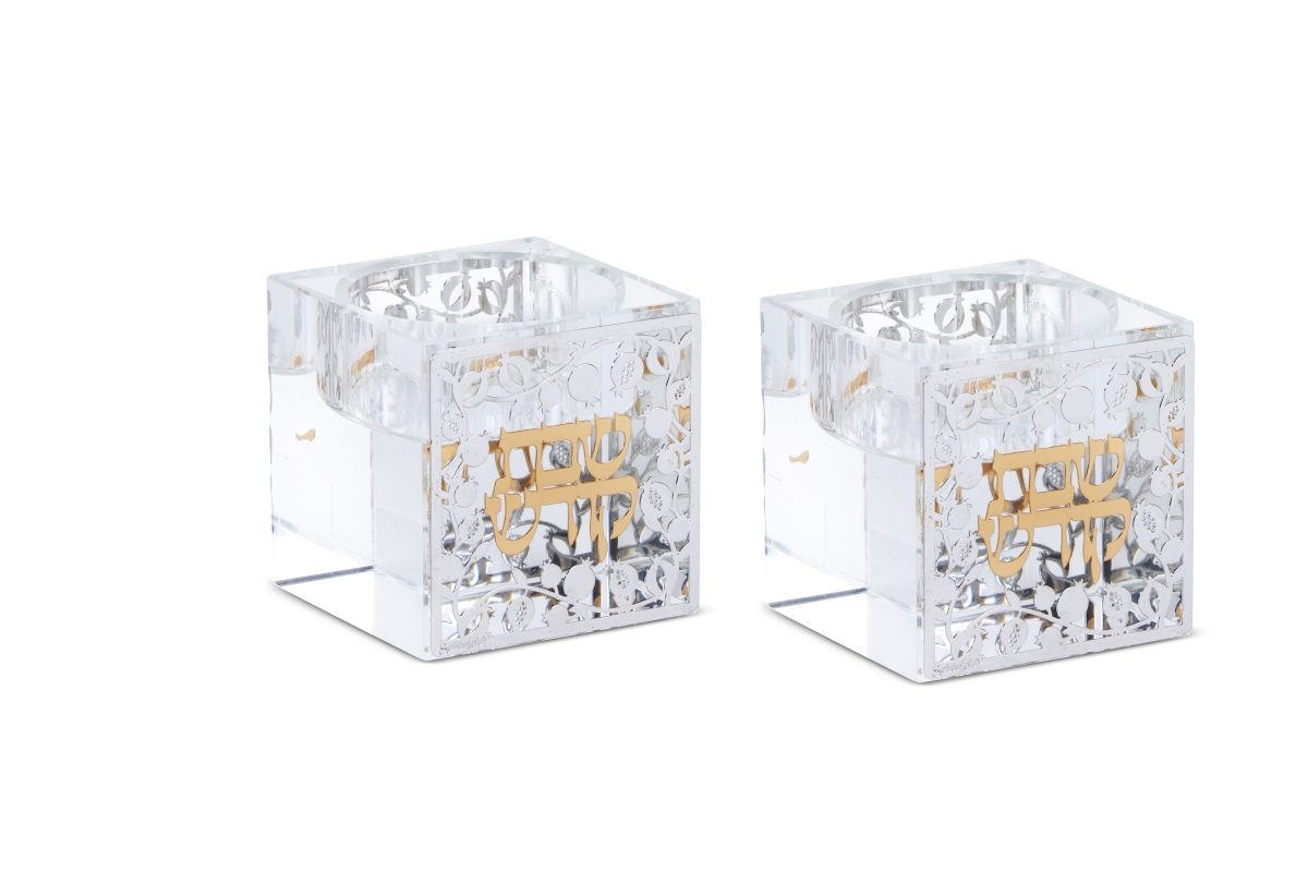 Picture of Schonfeld Collection 165682 Crystal Tea Light Candle Holders with Gold & Silver Plates