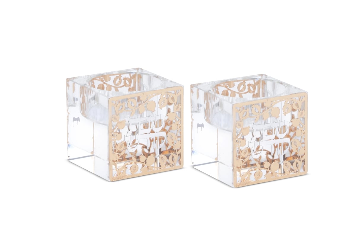 Picture of Schonfeld Collection 165683 Crystal Tea Light Candle Holders with Gold & Silver Plates