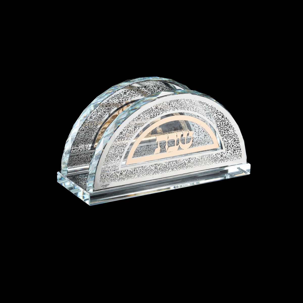 Picture of Schonfeld Collection 230810 2.5 x 5.5 in. Crystal Napkin Holder with Gold & Silver Plates