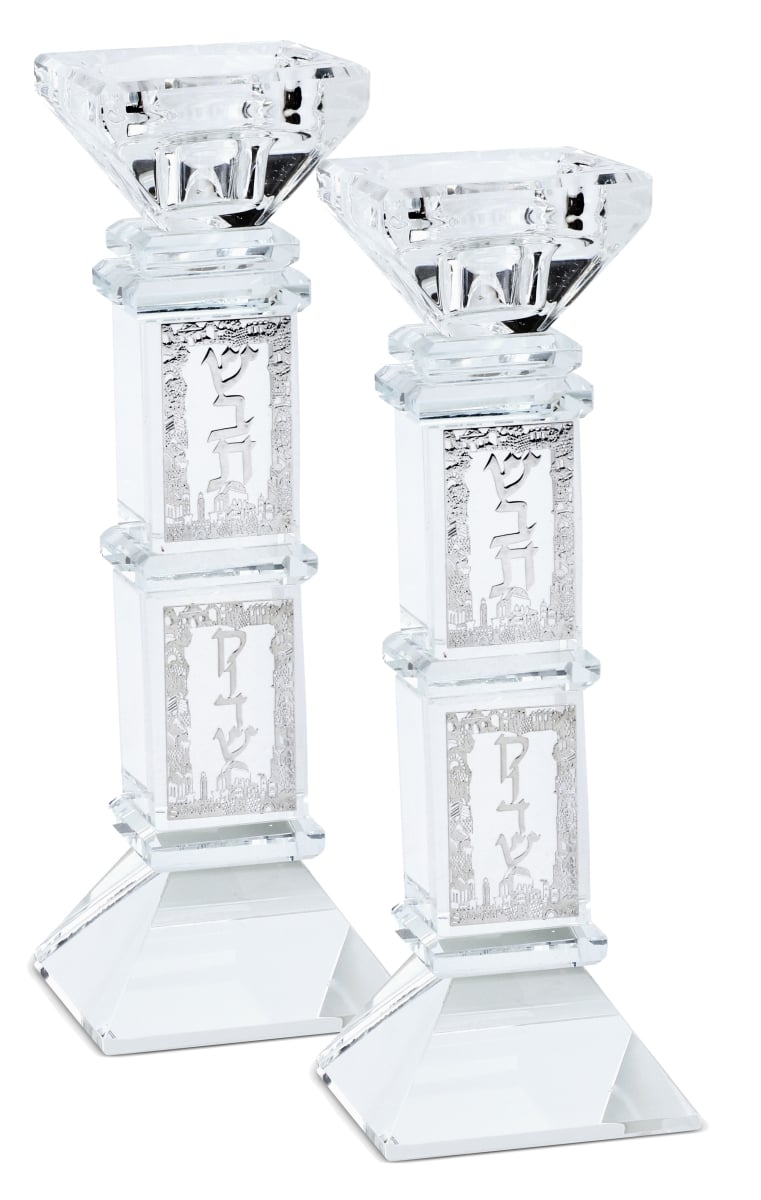 Picture of Schonfeld Collection 161035 Crystal Candlesticks with Silver Plates - Set of 2