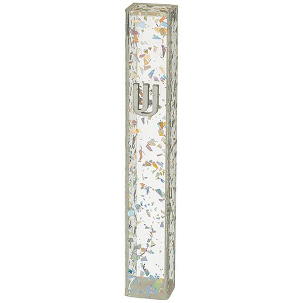 24315 12 cm Perspex Mezuzah Cover  Glitter Silver