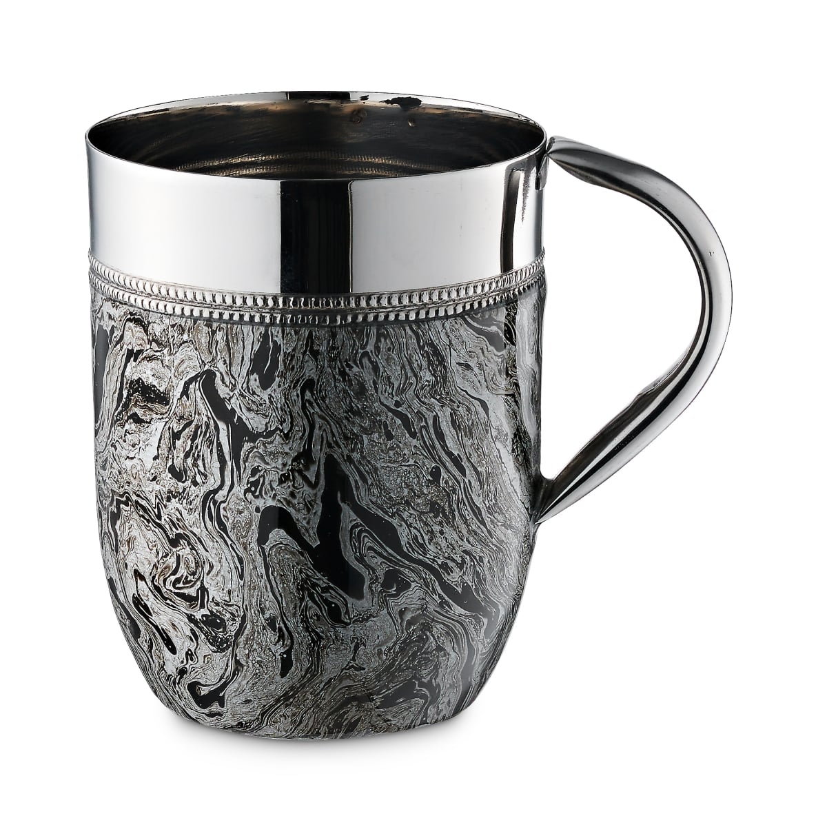 60348 Polished Washing Cup with Silver Abstract Stainless Steel