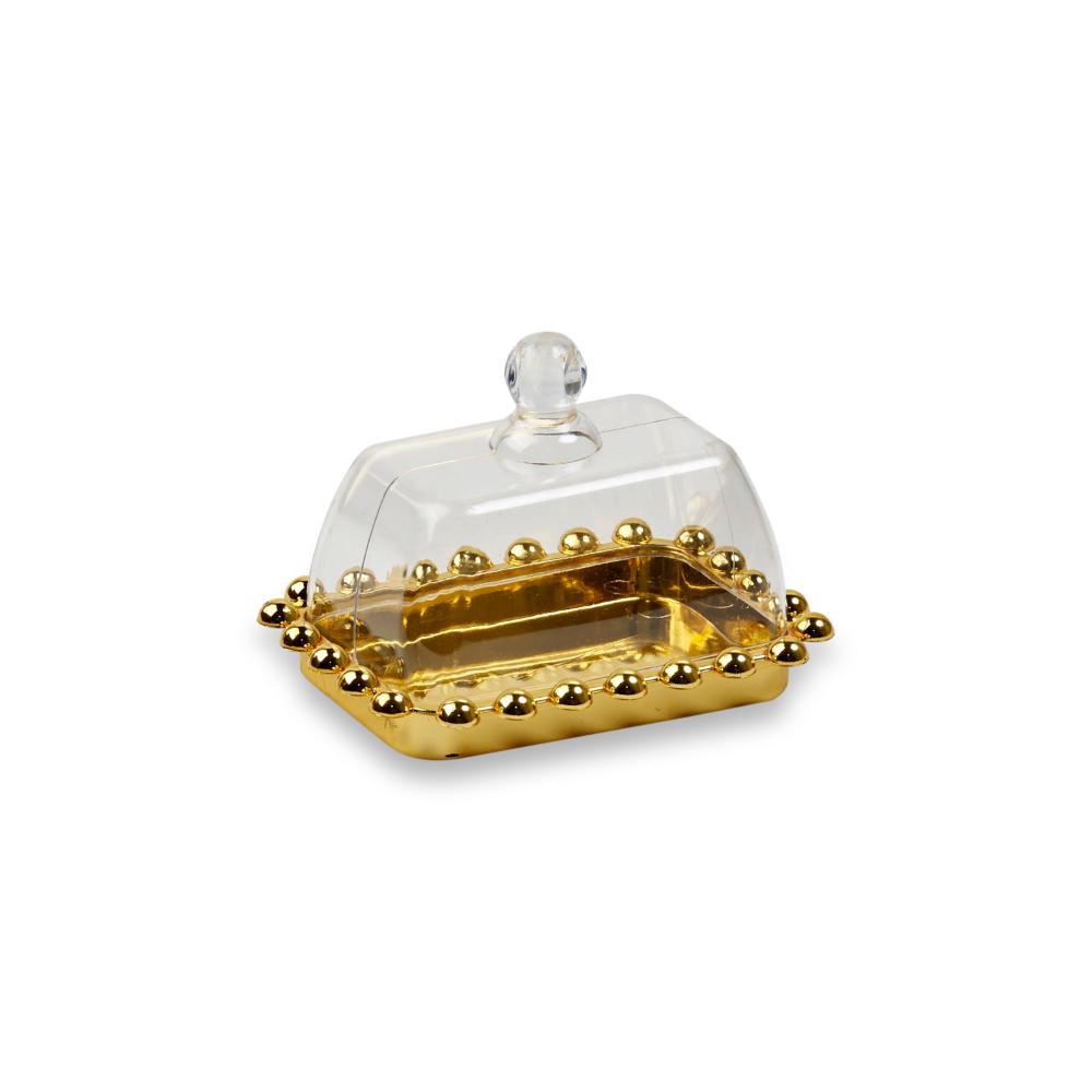 Picture of Organza 4133 3.375 in. Tray with Bell Plastic Lid&#44; Gold - 6 Piece