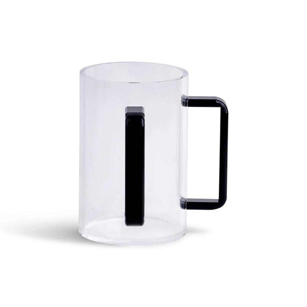 60508 6 in. Tall Acrylic Wash Cup with Handles - Black & Silver