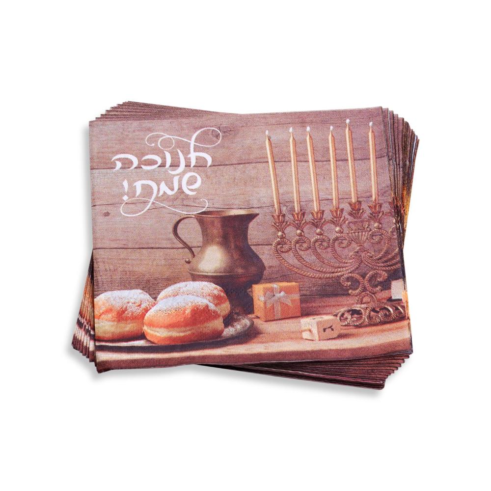 Picture of Dan As 4340 Happy Hanukkah Paper Napkins with Pitcher & Donuts - 20 Piece