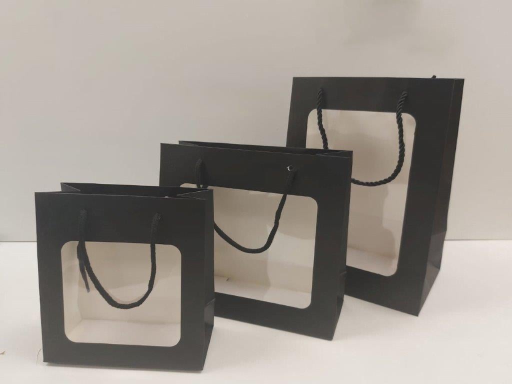 2684 Black Paper Bag with Window - Large