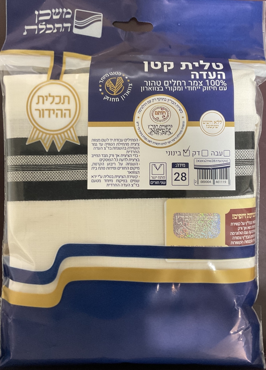 Picture of Mishkan Hatchelet AKW28AYKV2 No.28 2 Hole Thick Wool Tzitzits V-Neck T-Shirt - Thin Avodas Yard