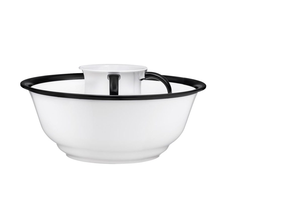 60550 Acrylic Washing Cup Set with Black Rim, White