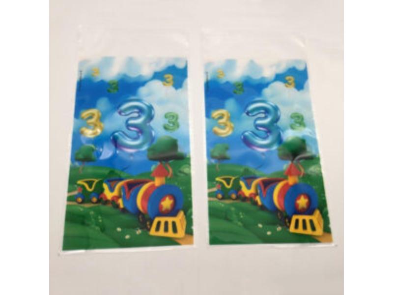 Picture of Organza 7634 6 x 9.5 in. Upsherin Train Colorful 3 Cellophane Bags