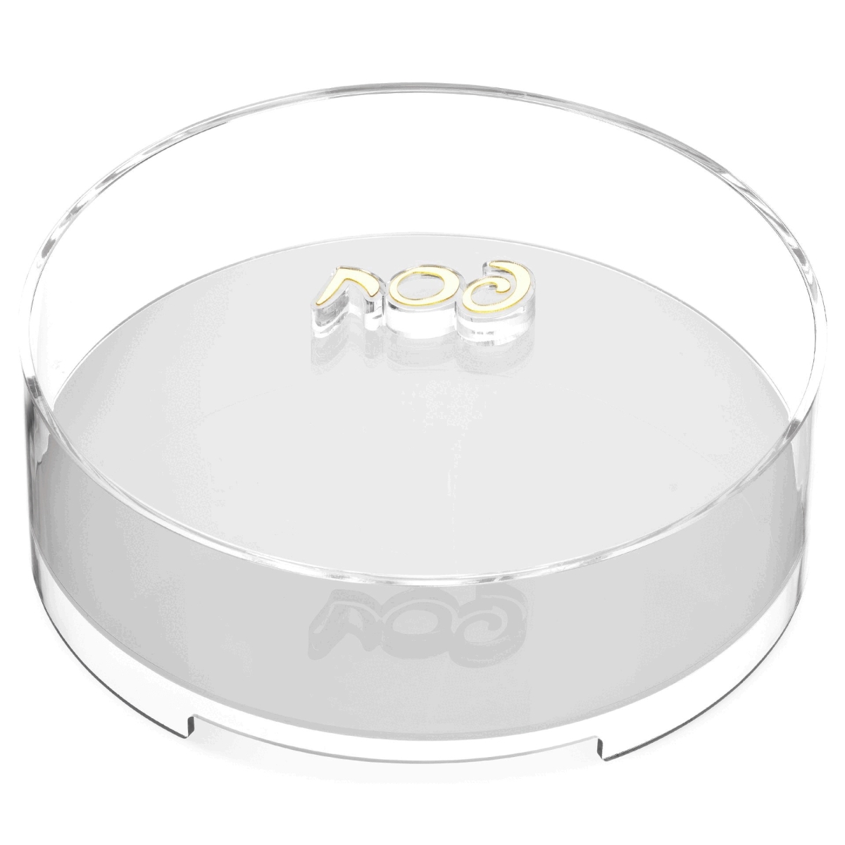 Picture of Nua 60543 12.5 x 12.5 x 5 in. Acrylic Matzah Box with Bottom & Lettered Knob & 3 Wide Stands&#44; Gold - Clear & White