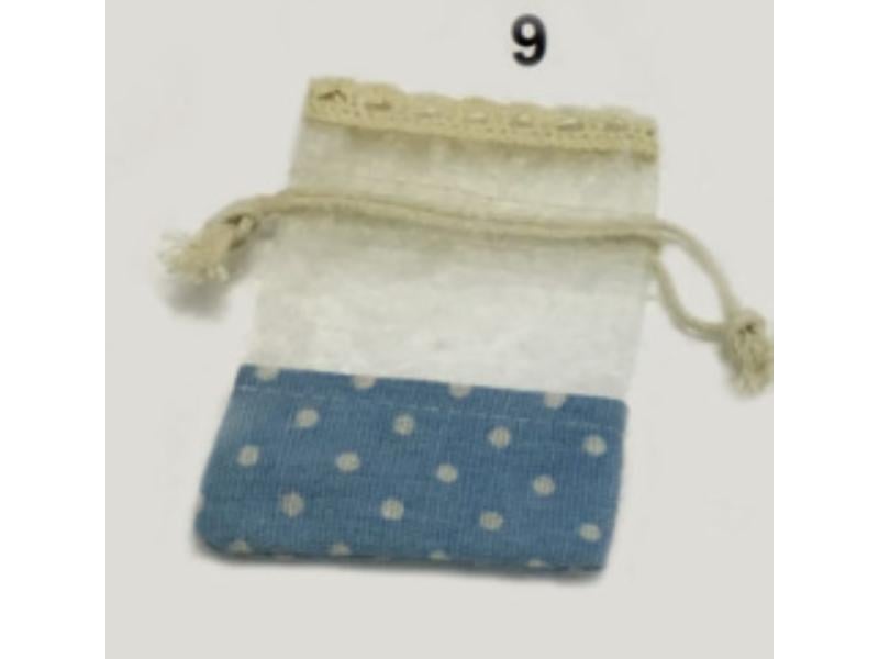 3787-B  Bag with Linen & Dots, Blue - 6 Piece