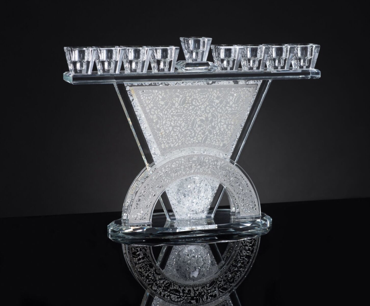 Picture of A&M Judaica & Gifts 52429J 8 x 10.5 in. Crystal Menorah Branches with Jerusalem Made - Silver