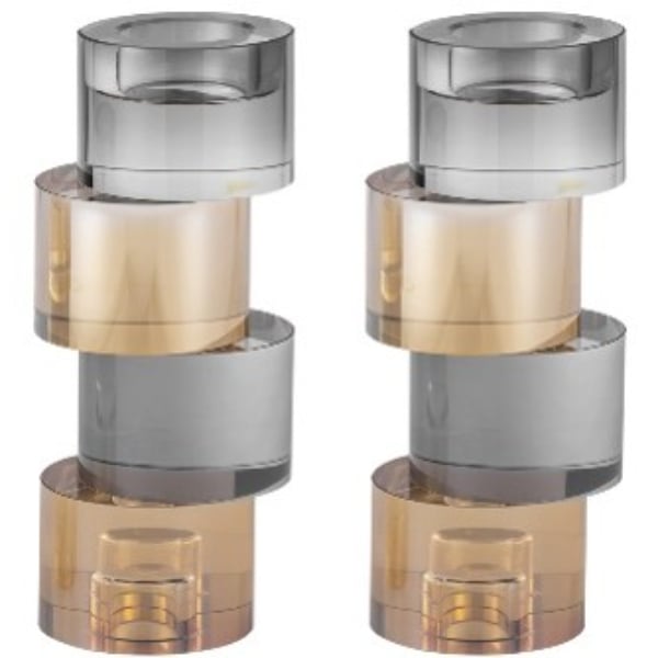 55087 8 in. Silver & Gold Crystal Candlesticks & Tealight Holders - Reversable