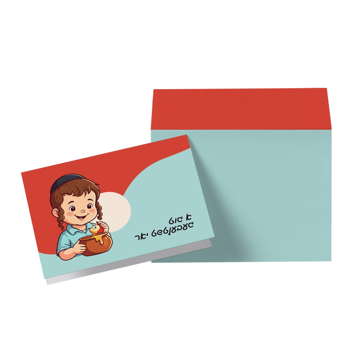 55105 Apple Honey Yiddish Card - Red & Blue