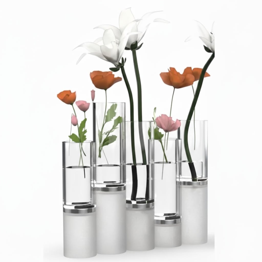 55161 Five-Section Acrylic Flower Vase - Silver Accent Ring