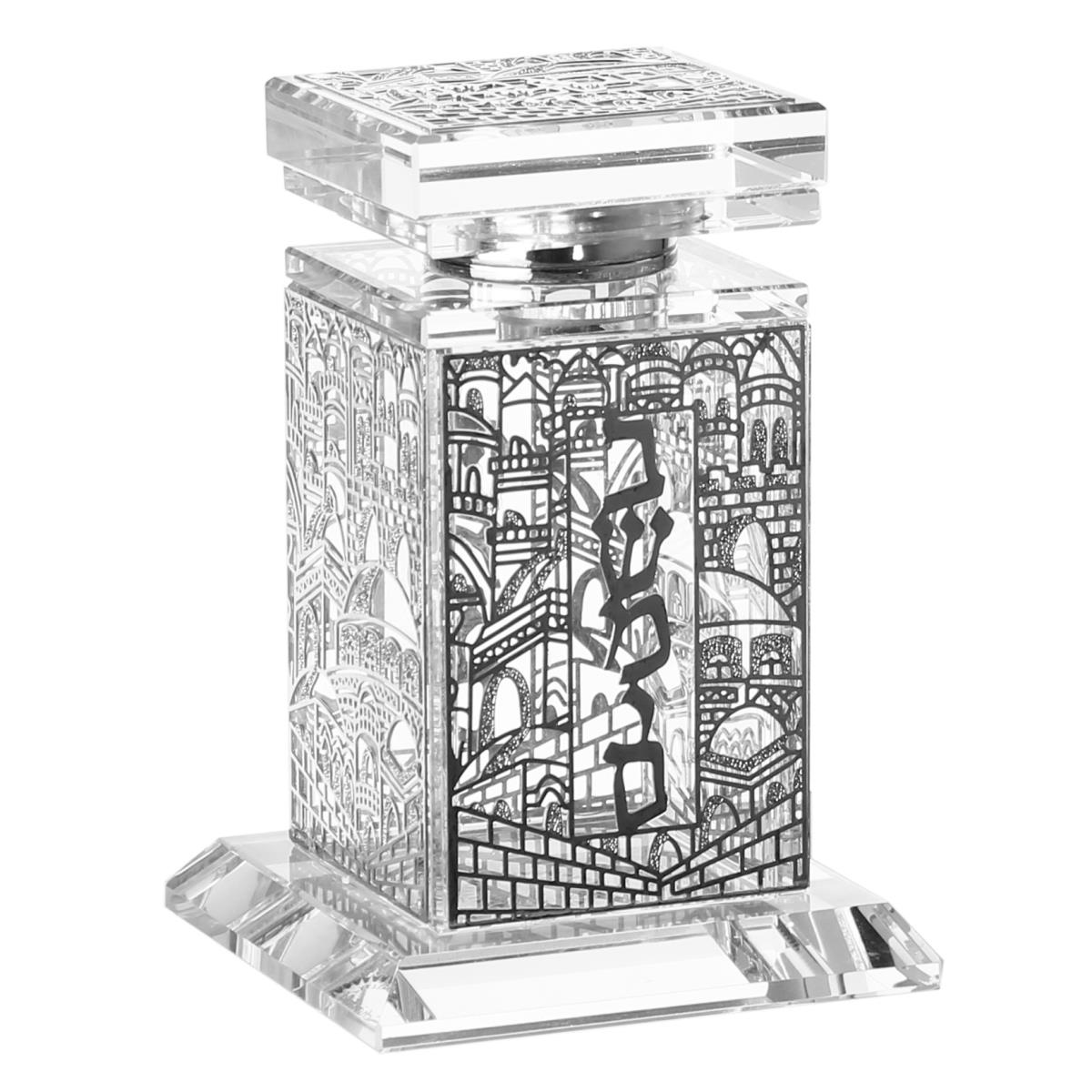 Picture of A&amp;M Judaica and Gifts 16101 Besomim Holder Crystal with Jerusalem  Silver - 4 x 2 x 3 in.