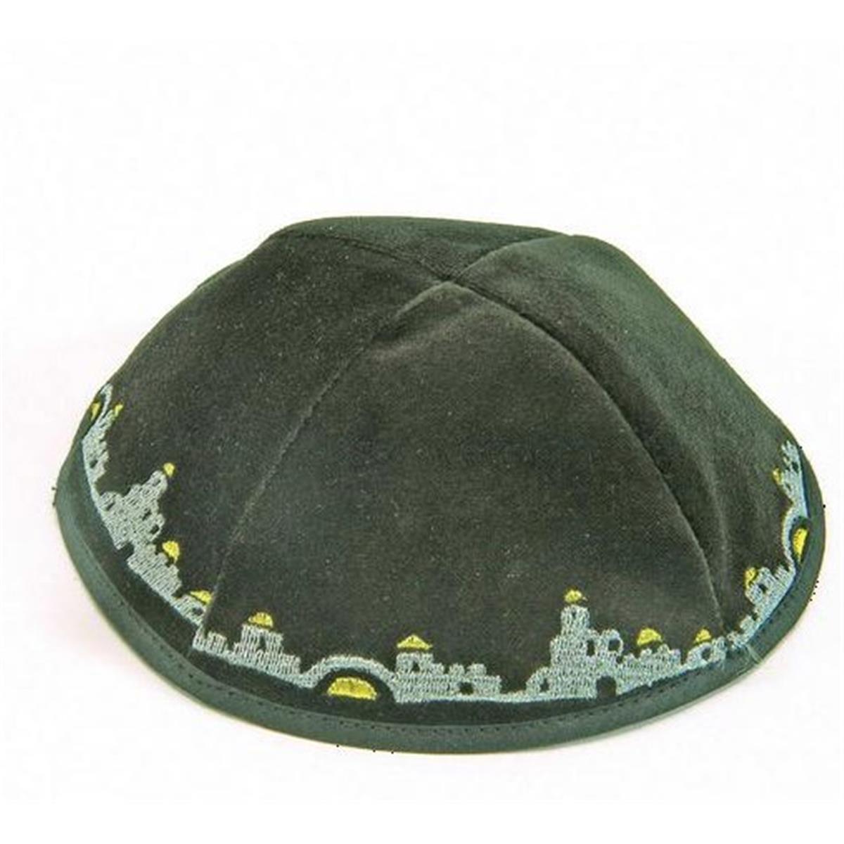 Picture of A&M Judaica & Gifts 10249 Velvet Kippah with Jerusalem