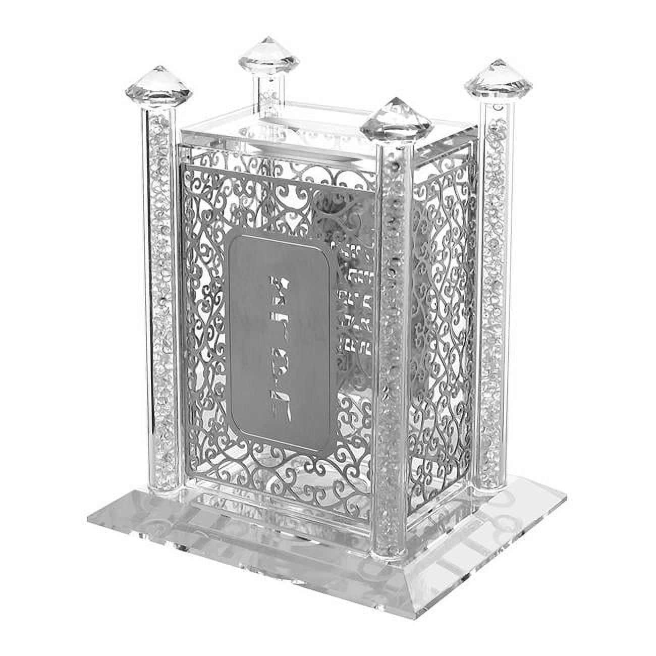 Picture of A&M Judaica & Gifts 15695 4 x 3 x 3.5 in. Crystal Tzedakah Pushka Box with Silver Design