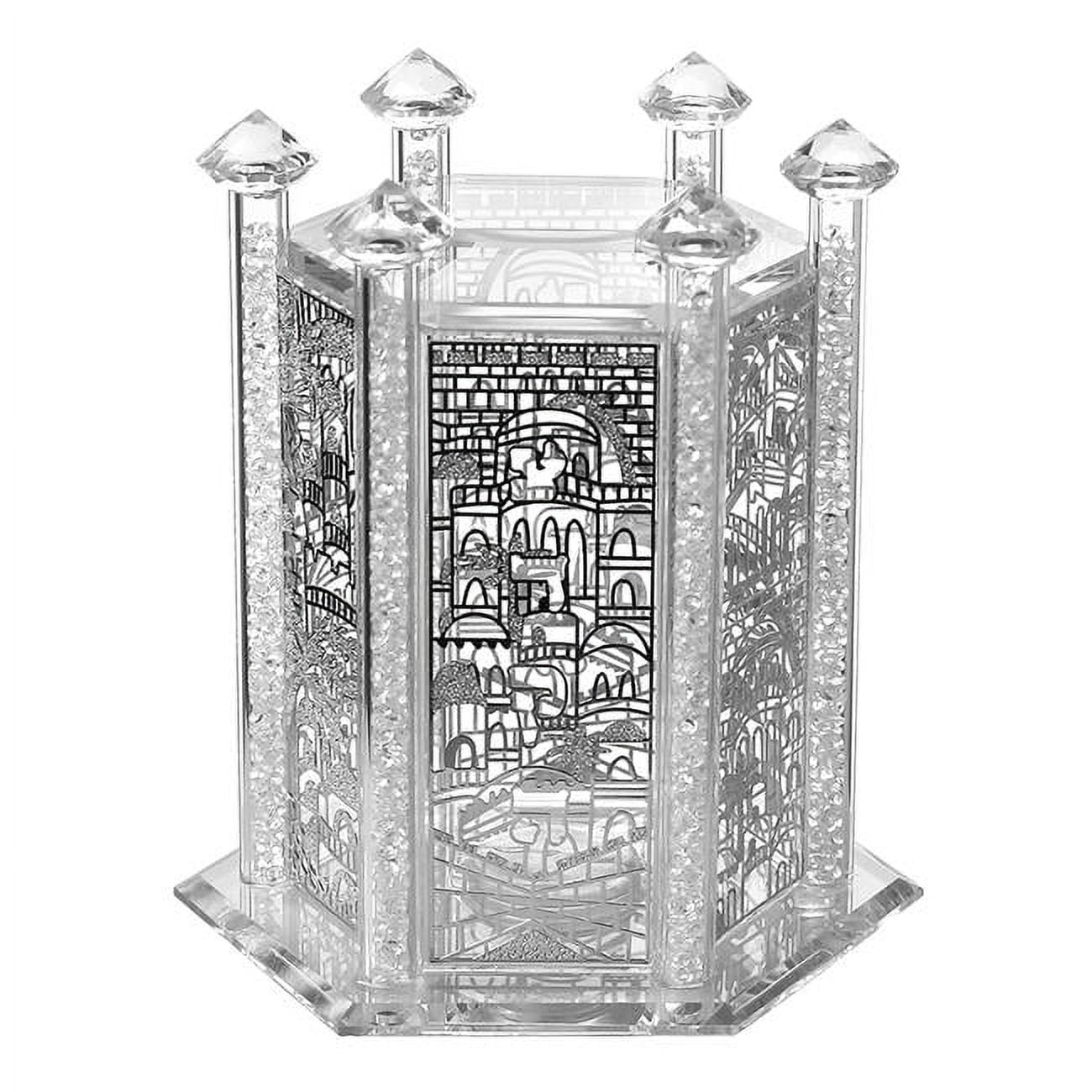 Picture of A&M Judaica & Gifts 15725 5.5 x 4 in. Crystal Tzedakah Box with Octagon Jerusalem Silver Design
