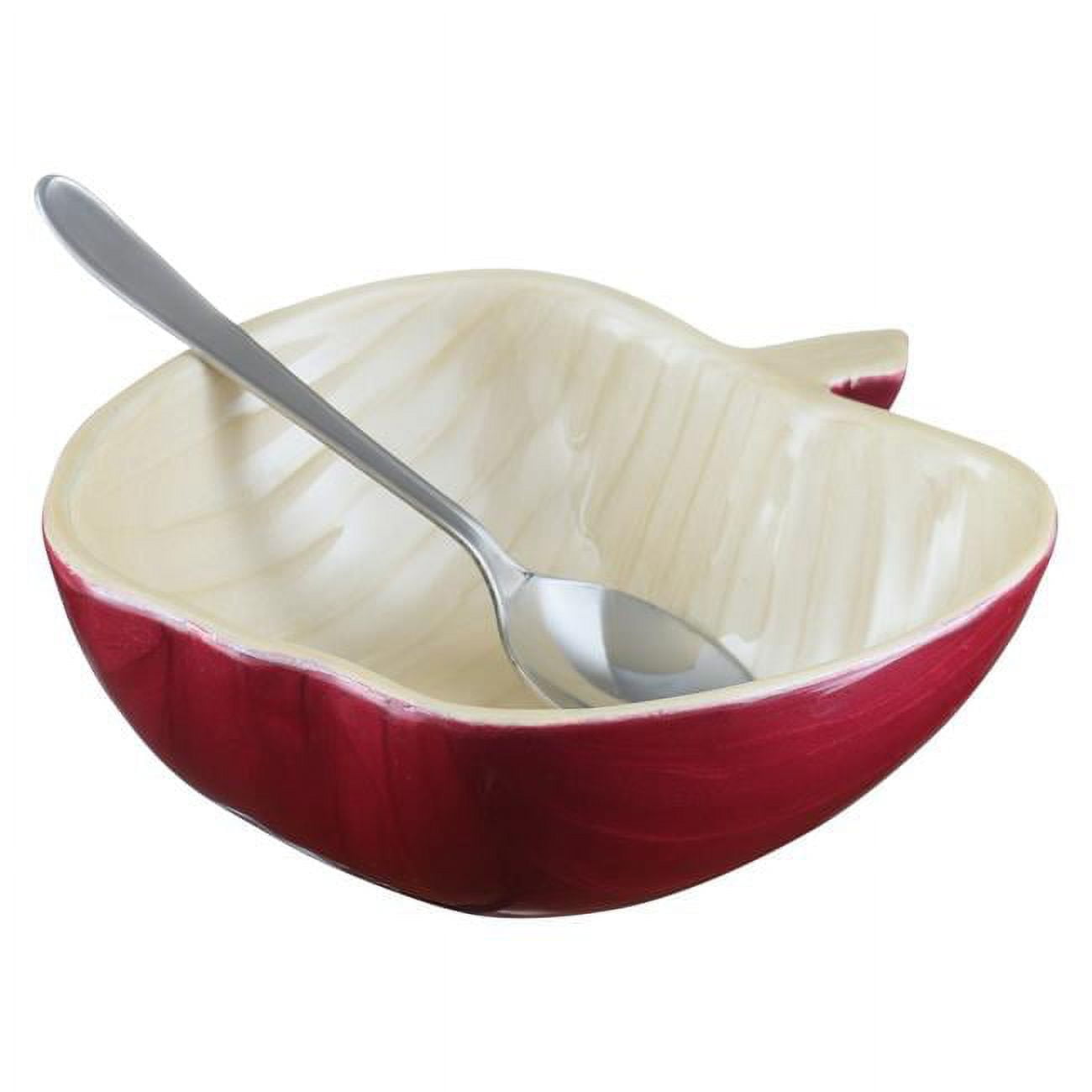 Picture of A&M Judaica & Gifts 59316 Nua Honey Dish Apple Shape Red Aluminum Spoon