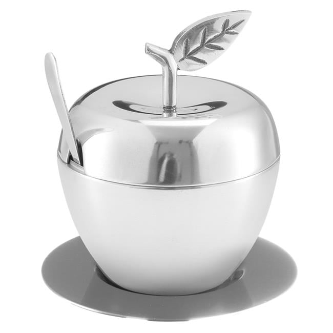 Picture of A&M Judaica & Gifts 59317 Nua Honey Dish Apple Shape Stainless Steel with Tray & Spoon