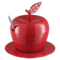 Picture of A&M Judaica & Gifts 59318 Nua Honey Dish Apple Shape Red Aluminum with Tray & Spoon