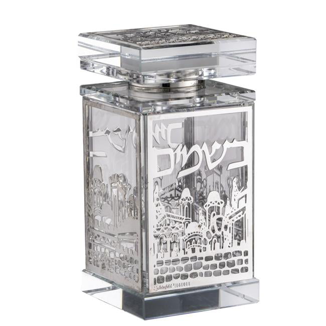 Picture of Schonfeld Collection 161021 2 x 2 x 4 in. Crystal Besomim Holder, Jerusalem Silver