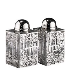Picture of Schonfeld Collection 161562 3 x 1.5 in. Crystal Salt & Pepper Set&#44; Silver Floral