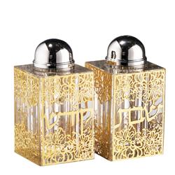 Picture of Schonfeld Collection 161563 3 x 1.5 in. Crystal Salt & Pepper Set&#44; Gold Floral