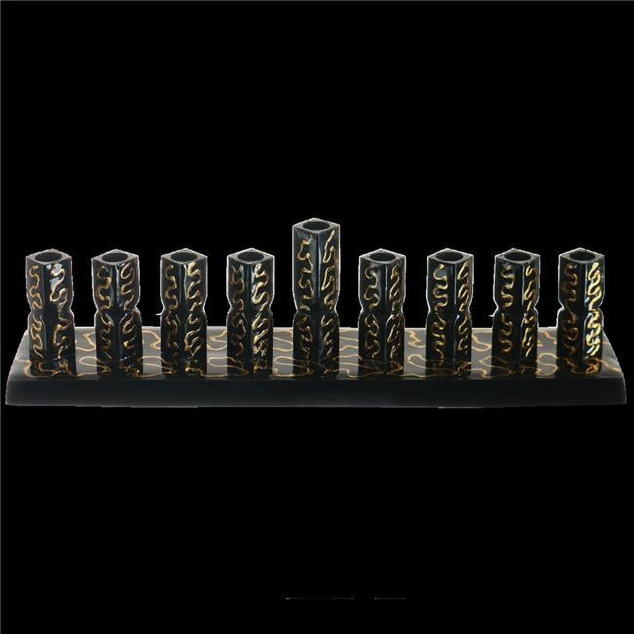 Picture of Nua 59072 2.5 x 2 x 9 in. Strip Menorah Black with Gold Stripes Enamel
