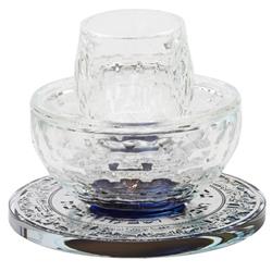 Picture of Schonfeld Collection 144685 4 x 4.5 in. Crystal Mayim Achronim with Silver Jerusalem Design Blue Tray