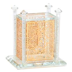 Picture of Schonfeld Collection 156952G Crystal Tzedakah Pushka with Laser Cut, Gold - 5 x 4 x 6 in.