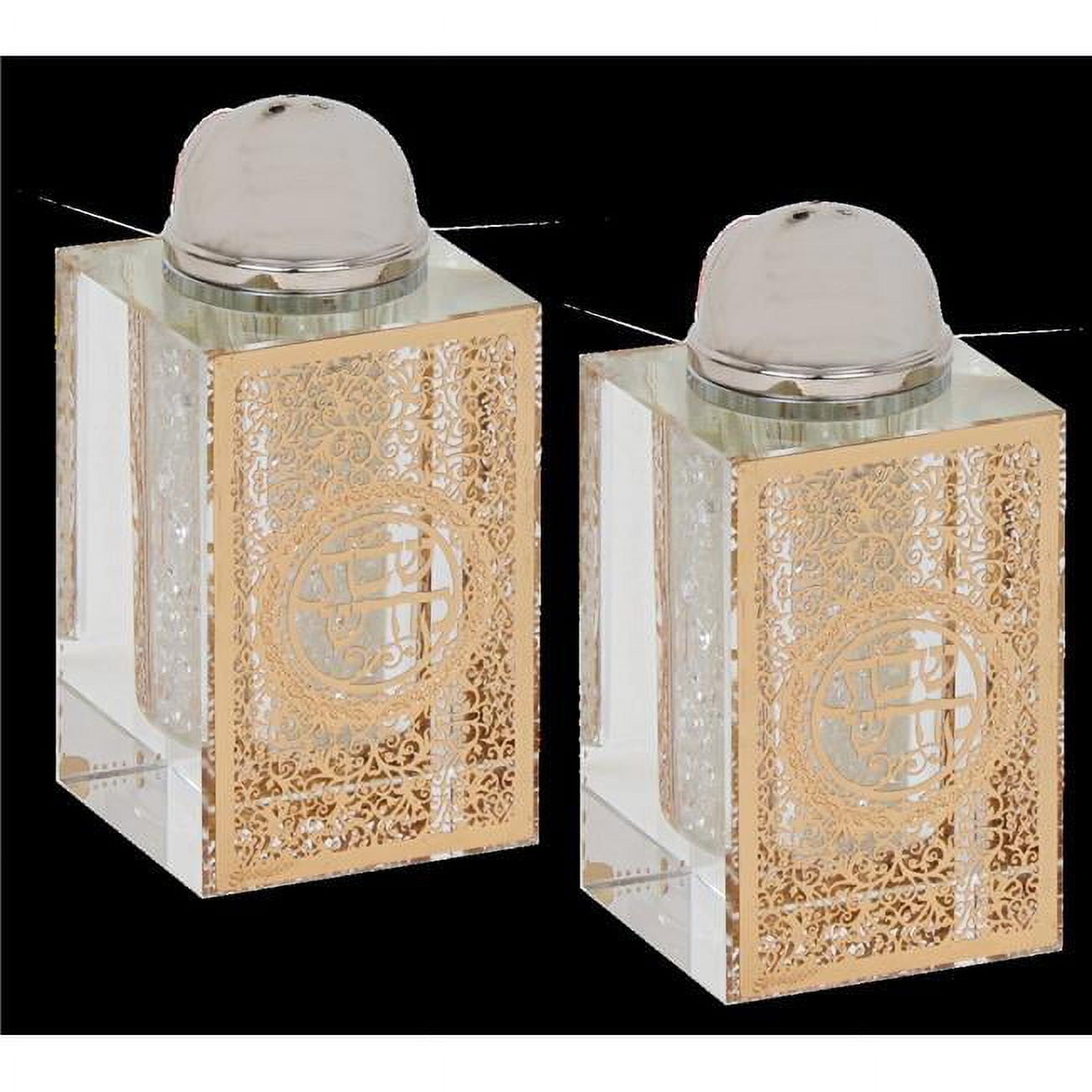 Picture of Schonfeld Collection 128109 Crystal Salt & Pepper Shaker Set with Gold Plaque