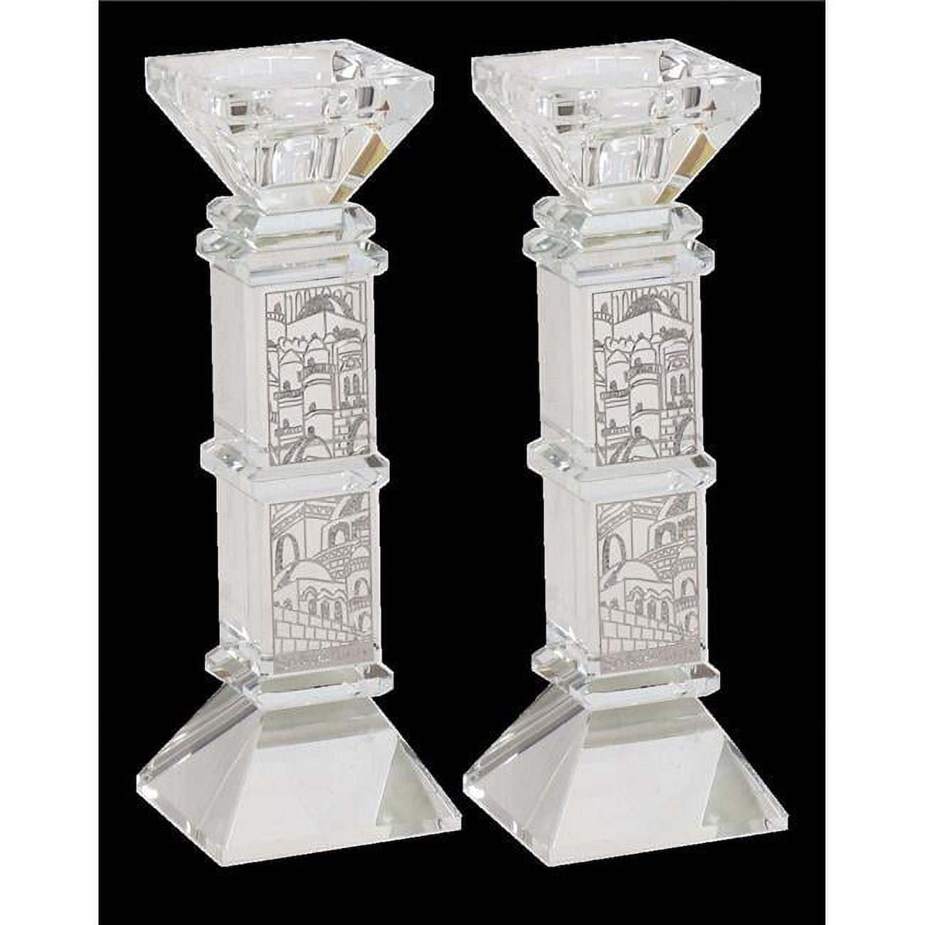 Picture of Schonfeld Collection 161031 7 in. Jerusalem Crystal Candle Sticks - Silver