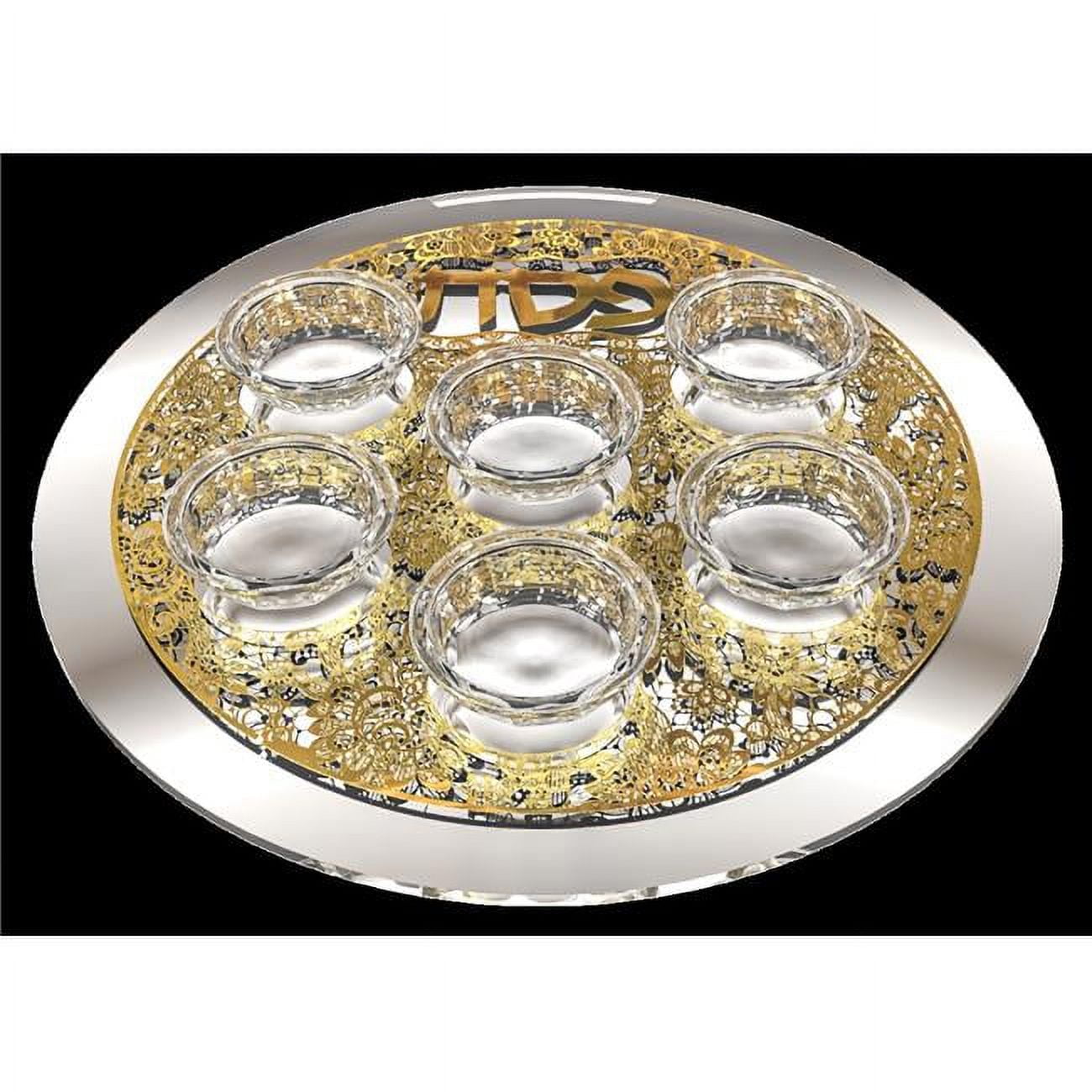 Picture of Schonfeld Collection 145802 Mirror & Glass Seder Plate with Gold Jerusalem Plate