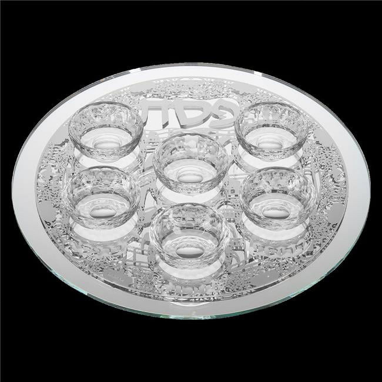 Picture of Schonfeld Collection 145801 Mirror & Glass Seder Plate with Silver Jerusalem Plate