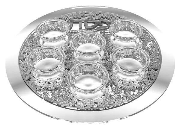 Picture of Schonfeld Collection 145803 Mirror & Glass Seder Plate with Silver Floral Plate