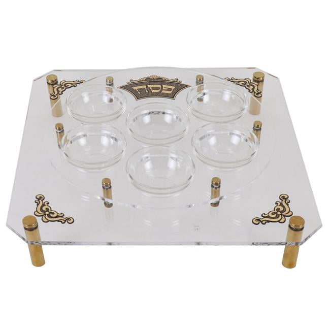 Picture of Nua 61049 16 x 16 x 3 in. Gold Engraved Acrylic Seder Plate Stand