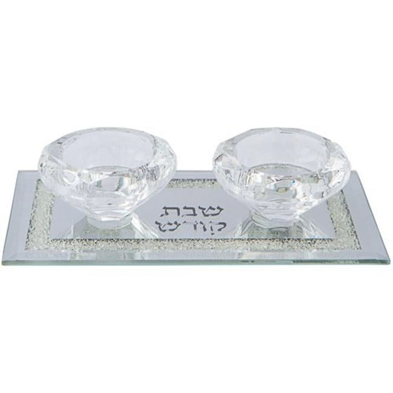 Picture of A&M Judaica 51395 5 x 17 x 9 cm Crystal Candlesticks with Decorative Stones